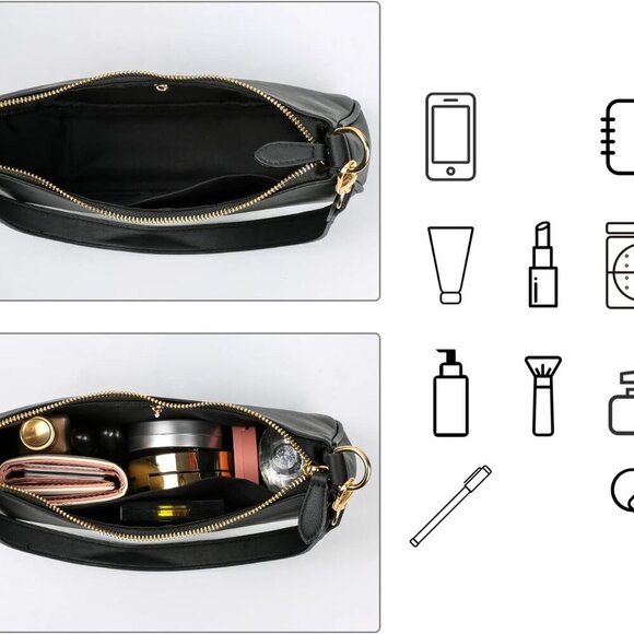 Classic Clutch Shoulder Tote HandBag with 2 Removable Straps and Zipper Retro Cl - Picture 5 of 6